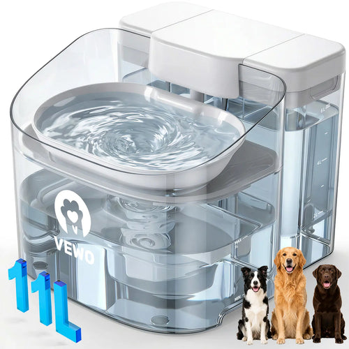 VEWO 11L Dog Water Fountain for Large Dogs, No-Spill Pet Water Dispenser with Deep Basin, BPA-Free Ultra-Quiet Dog Water Bowl for Big Breeds and Multi-Pet Homes - Color: White